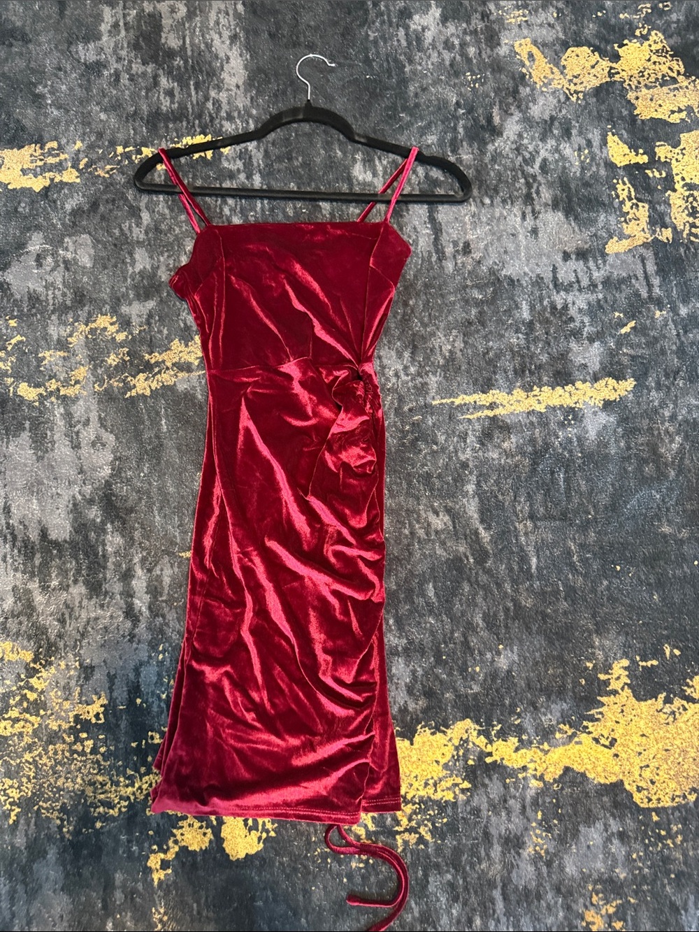 Windsor Burgundy Velvet Midi Slip Dress with Thin Straps